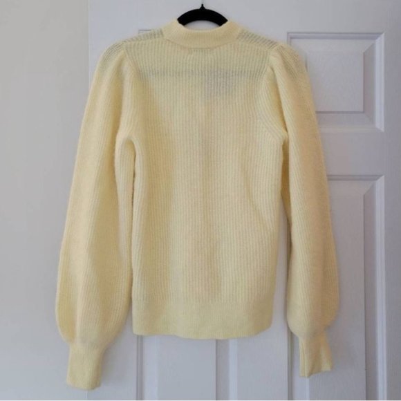 Ganni Alpaca Wool Sweater Mock Neck Balloon Puff Sleeve Yellow Cream XS - Picture 6 of 10